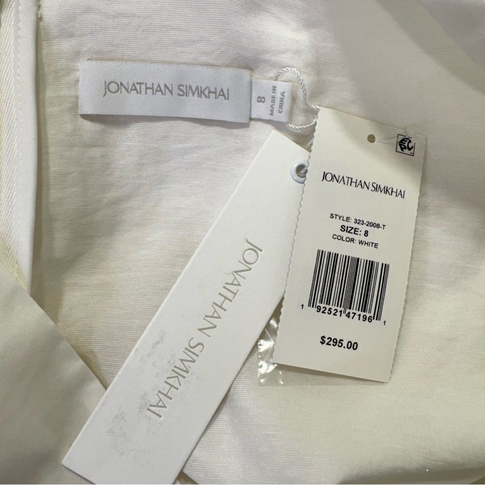 NEW Jonathan Simkhai Yuni Cotton Poplin Ruched Blouse White Size 8 - Picture 10 of 13
